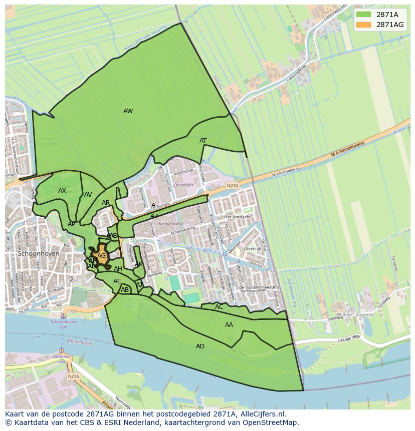 Afbeelding van het postcodegebied 2871 AG op de kaart.