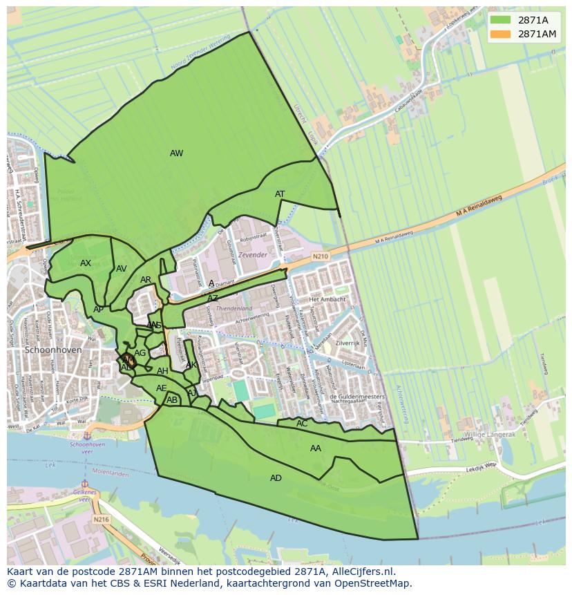 Afbeelding van het postcodegebied 2871 AM op de kaart.
