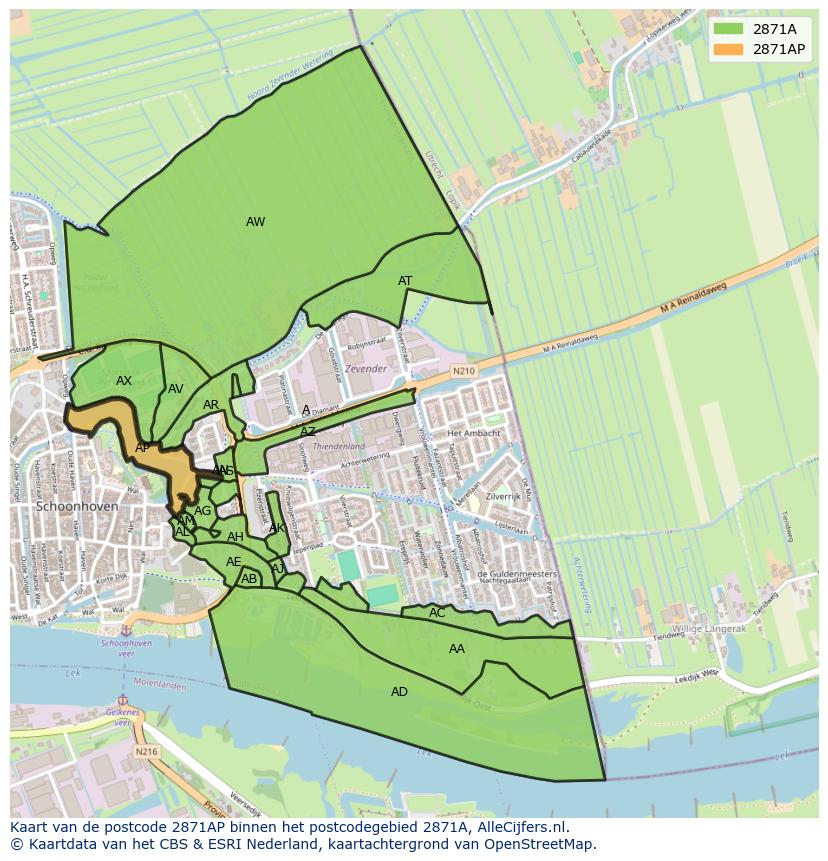 Afbeelding van het postcodegebied 2871 AP op de kaart.