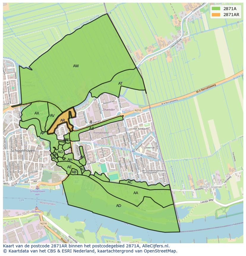 Afbeelding van het postcodegebied 2871 AR op de kaart.
