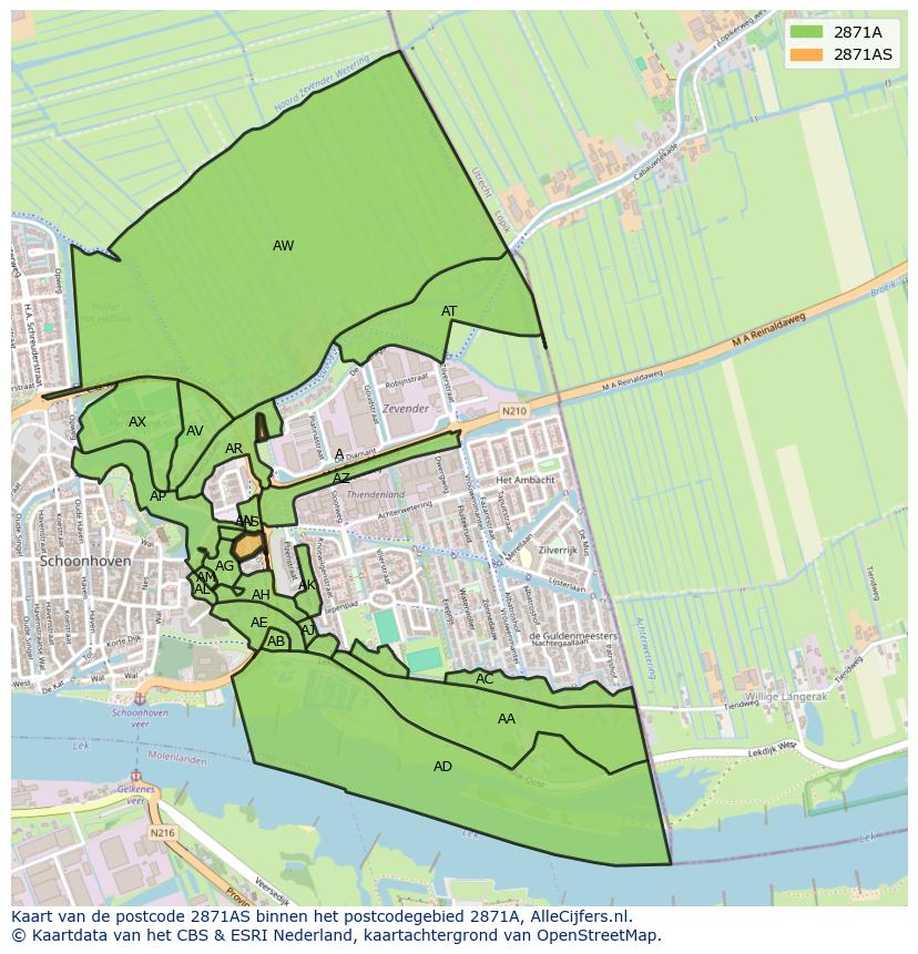 Afbeelding van het postcodegebied 2871 AS op de kaart.