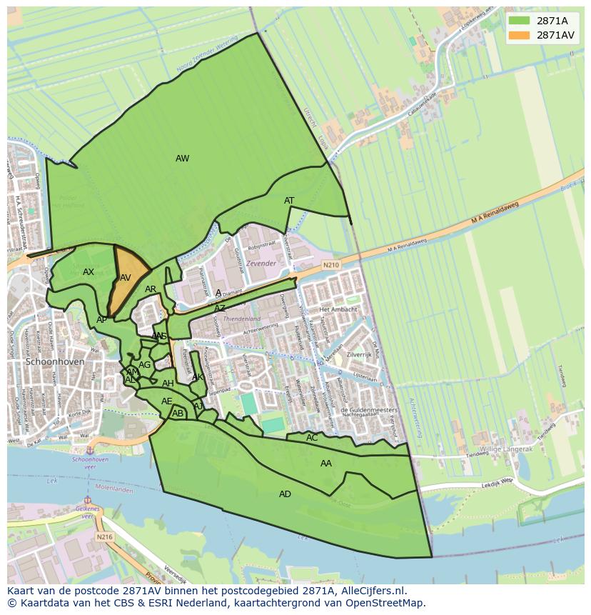 Afbeelding van het postcodegebied 2871 AV op de kaart.