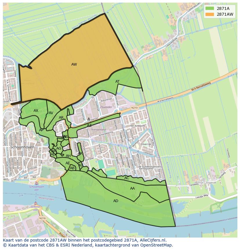 Afbeelding van het postcodegebied 2871 AW op de kaart.