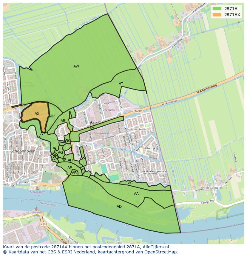 Afbeelding van het postcodegebied 2871 AX op de kaart.