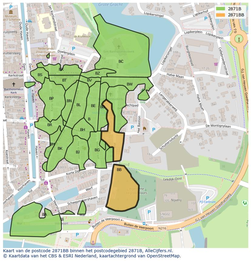 Afbeelding van het postcodegebied 2871 BB op de kaart.