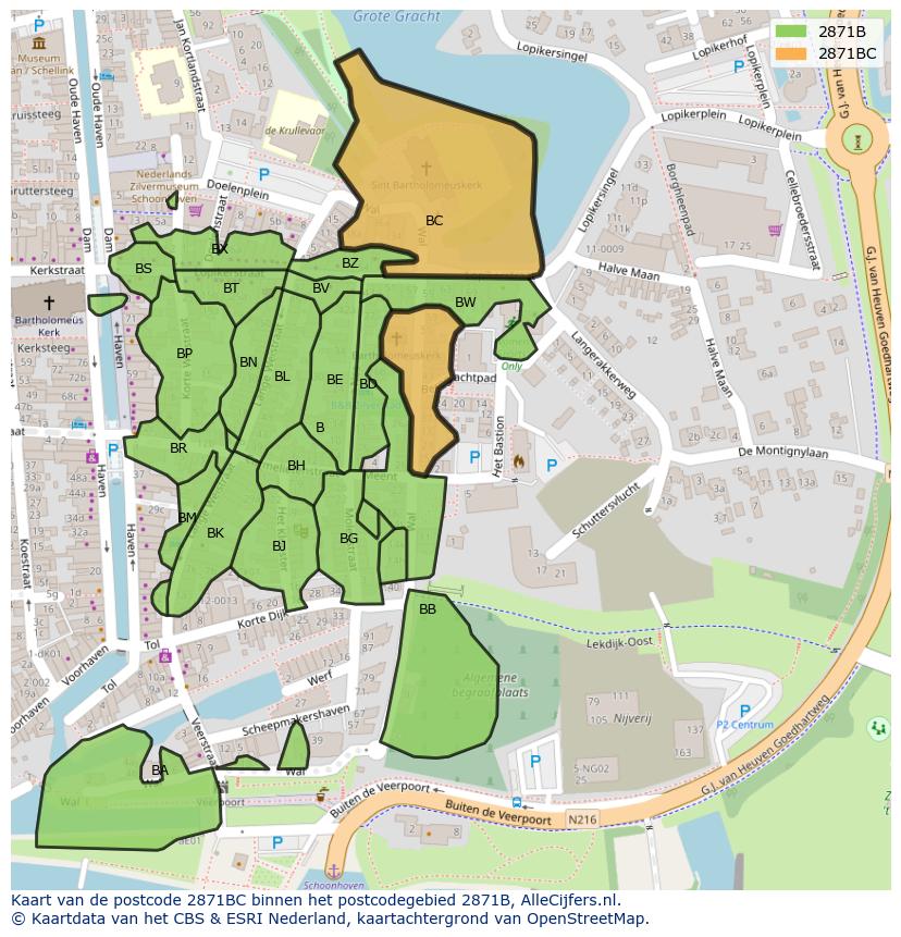 Afbeelding van het postcodegebied 2871 BC op de kaart.
