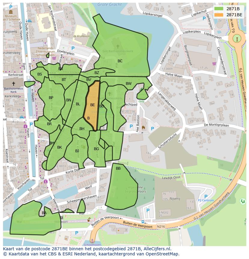 Afbeelding van het postcodegebied 2871 BE op de kaart.