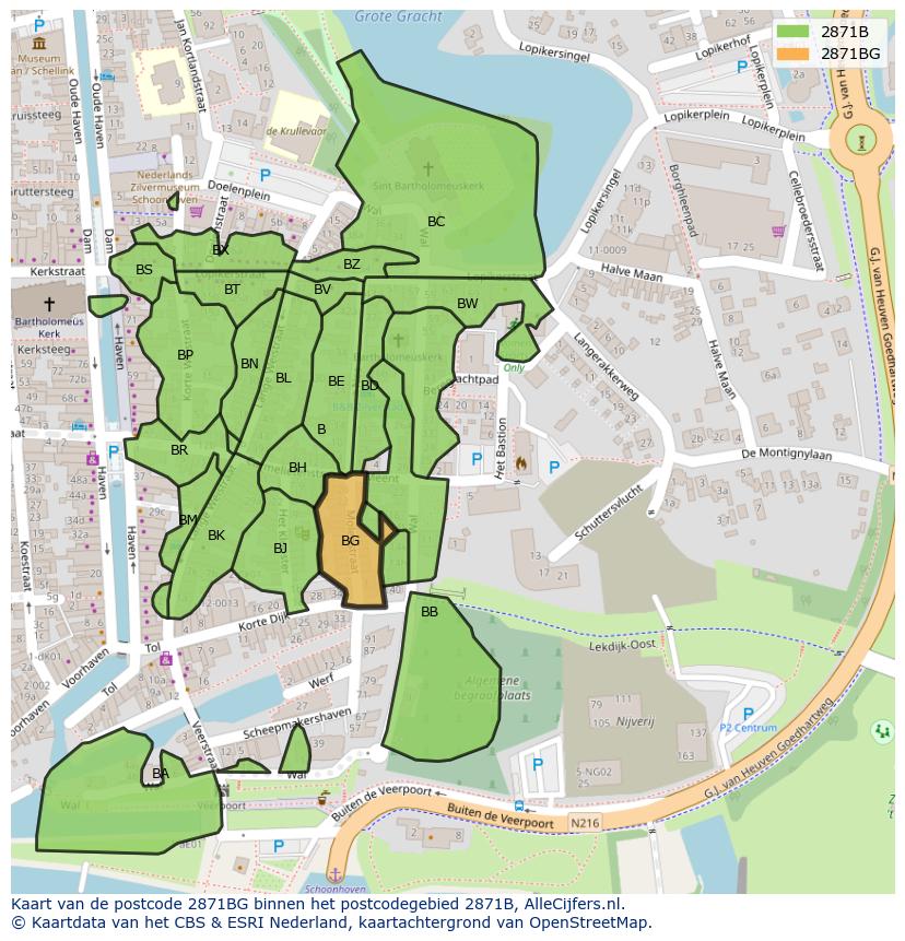 Afbeelding van het postcodegebied 2871 BG op de kaart.