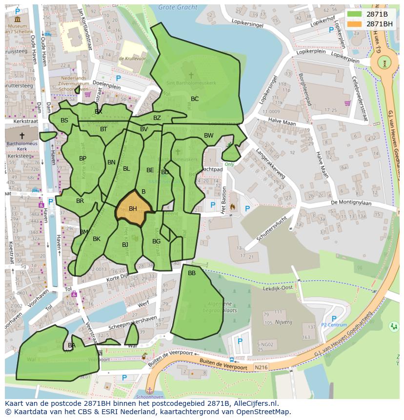 Afbeelding van het postcodegebied 2871 BH op de kaart.