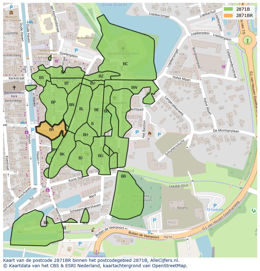 Afbeelding van het postcodegebied 2871 BR op de kaart.