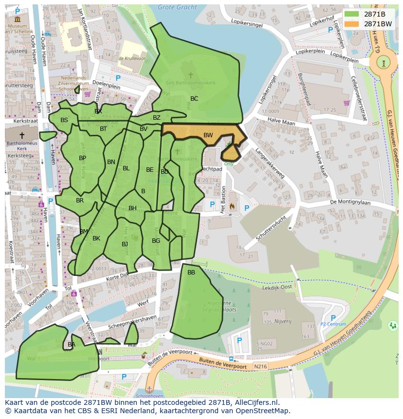 Afbeelding van het postcodegebied 2871 BW op de kaart.