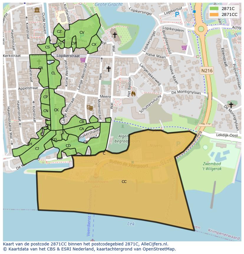 Afbeelding van het postcodegebied 2871 CC op de kaart.
