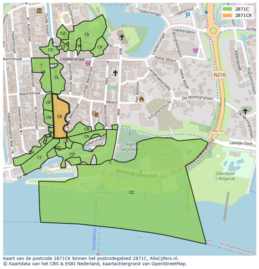 Afbeelding van het postcodegebied 2871 CK op de kaart.