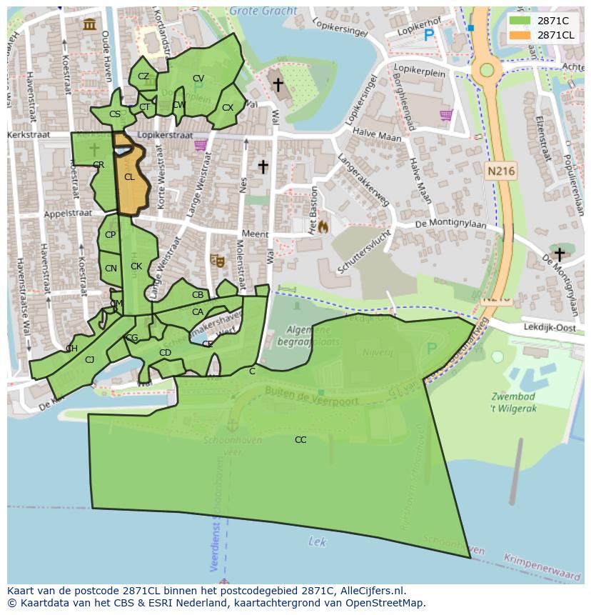Afbeelding van het postcodegebied 2871 CL op de kaart.