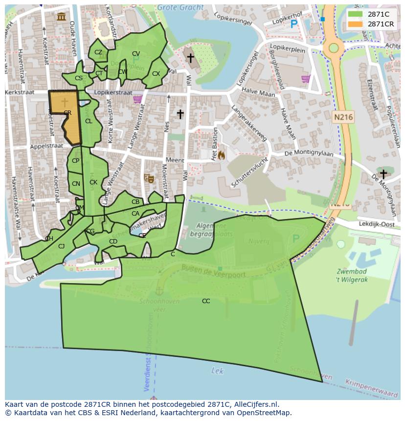 Afbeelding van het postcodegebied 2871 CR op de kaart.