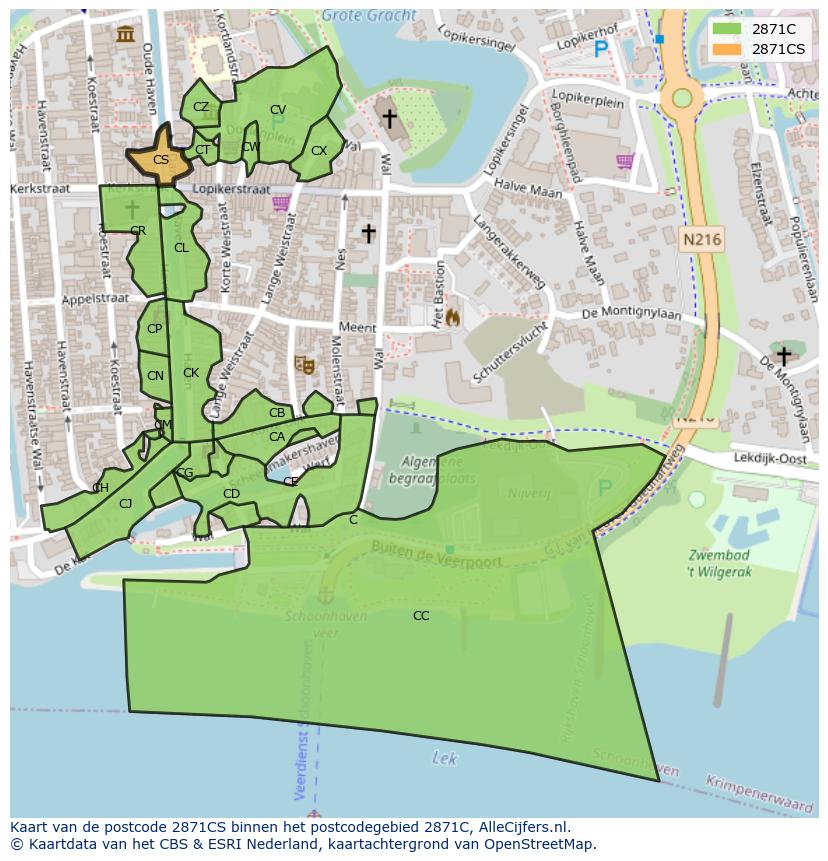 Afbeelding van het postcodegebied 2871 CS op de kaart.