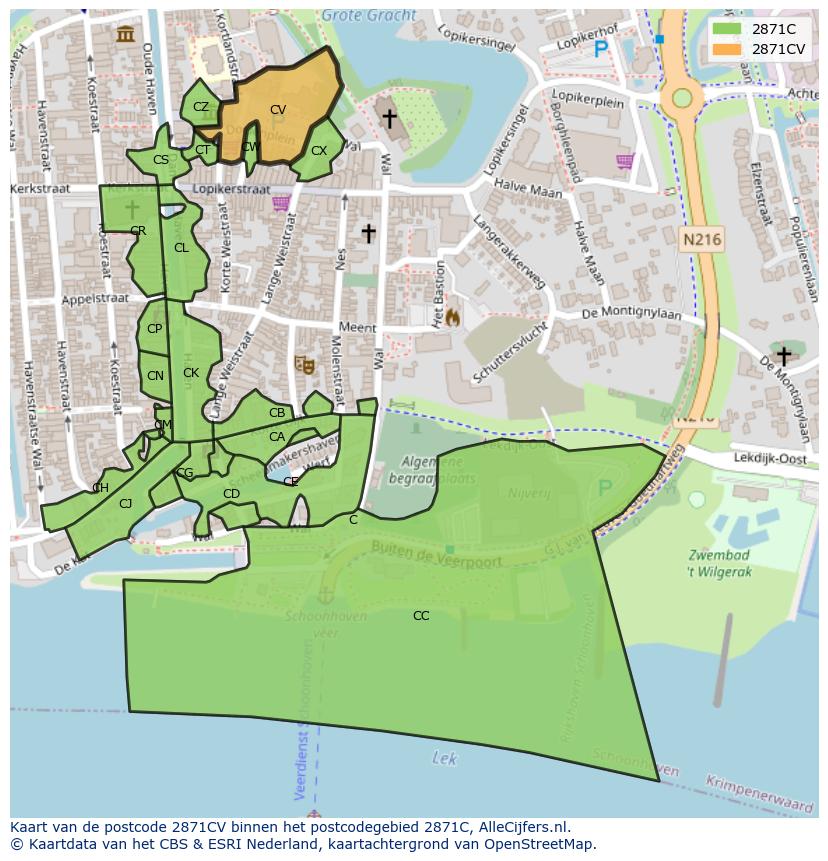 Afbeelding van het postcodegebied 2871 CV op de kaart.