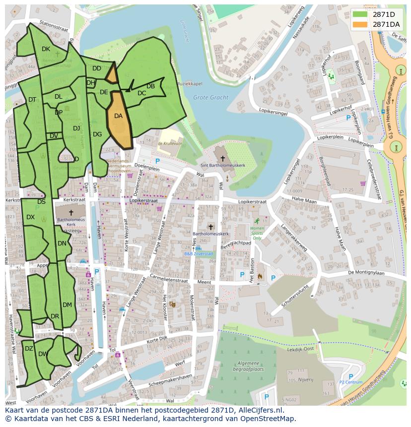 Afbeelding van het postcodegebied 2871 DA op de kaart.