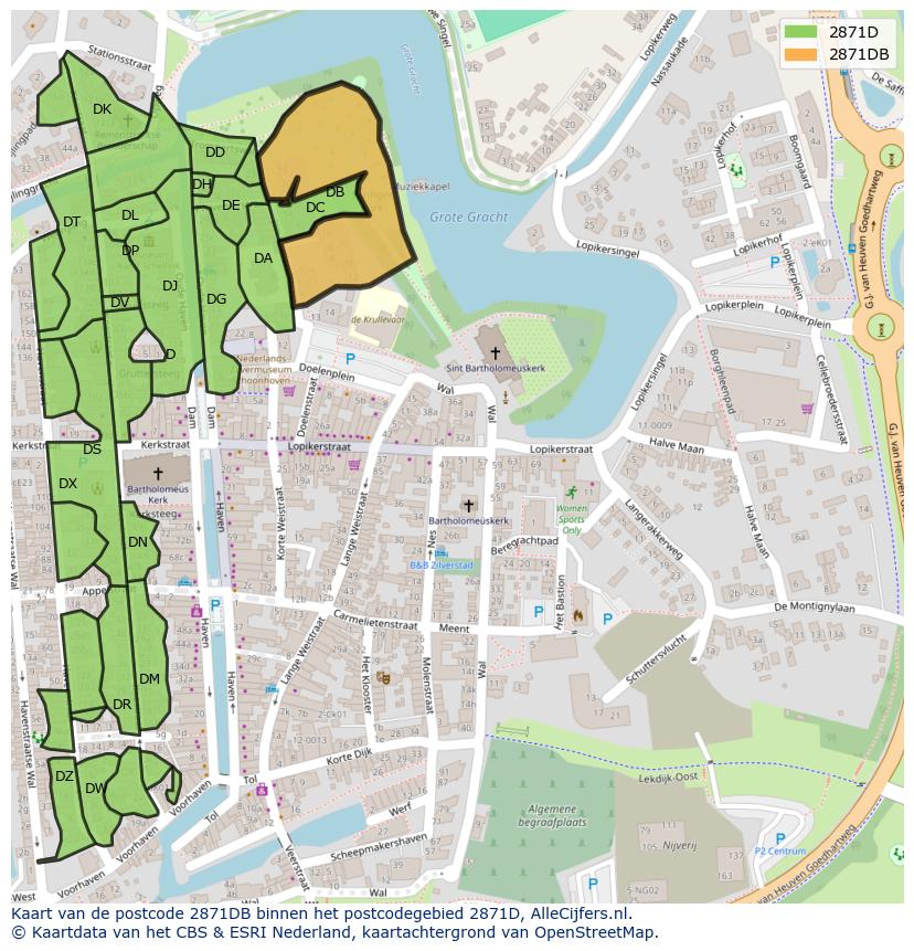 Afbeelding van het postcodegebied 2871 DB op de kaart.