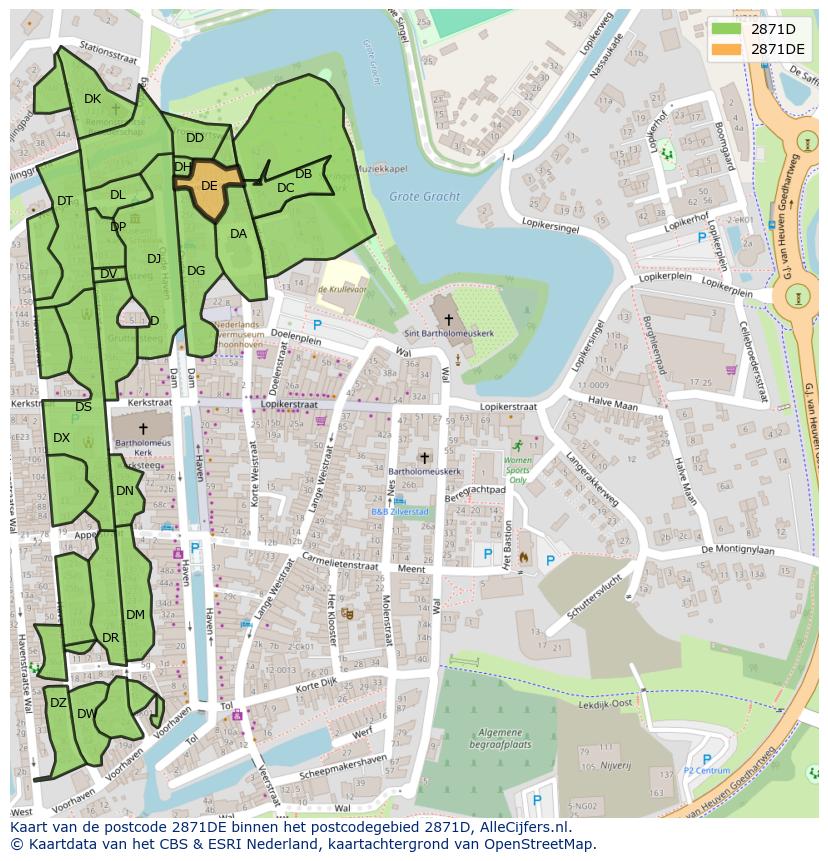 Afbeelding van het postcodegebied 2871 DE op de kaart.