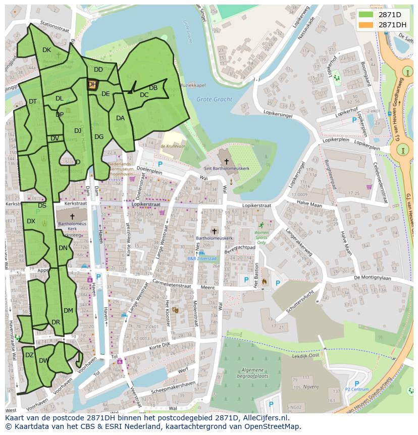 Afbeelding van het postcodegebied 2871 DH op de kaart.