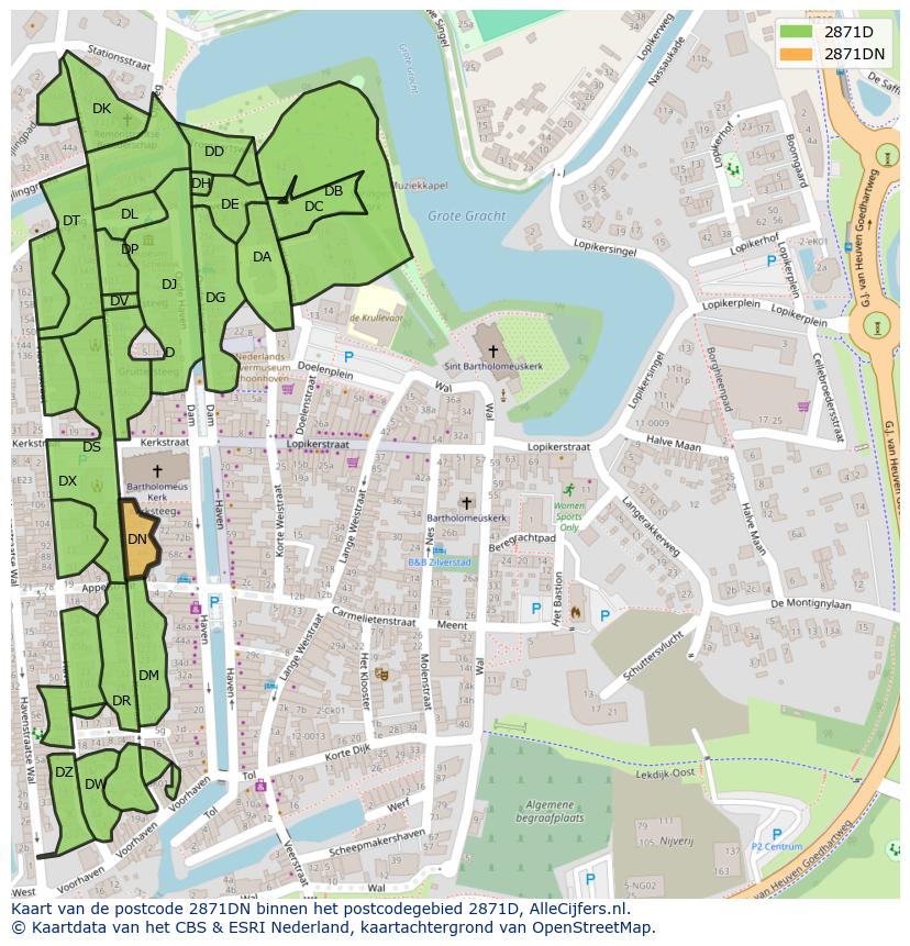 Afbeelding van het postcodegebied 2871 DN op de kaart.