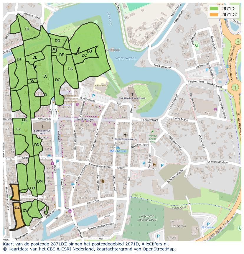 Afbeelding van het postcodegebied 2871 DZ op de kaart.