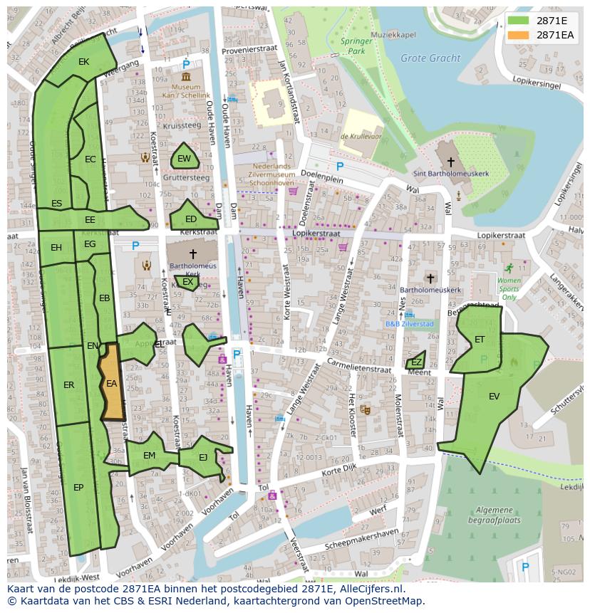 Afbeelding van het postcodegebied 2871 EA op de kaart.
