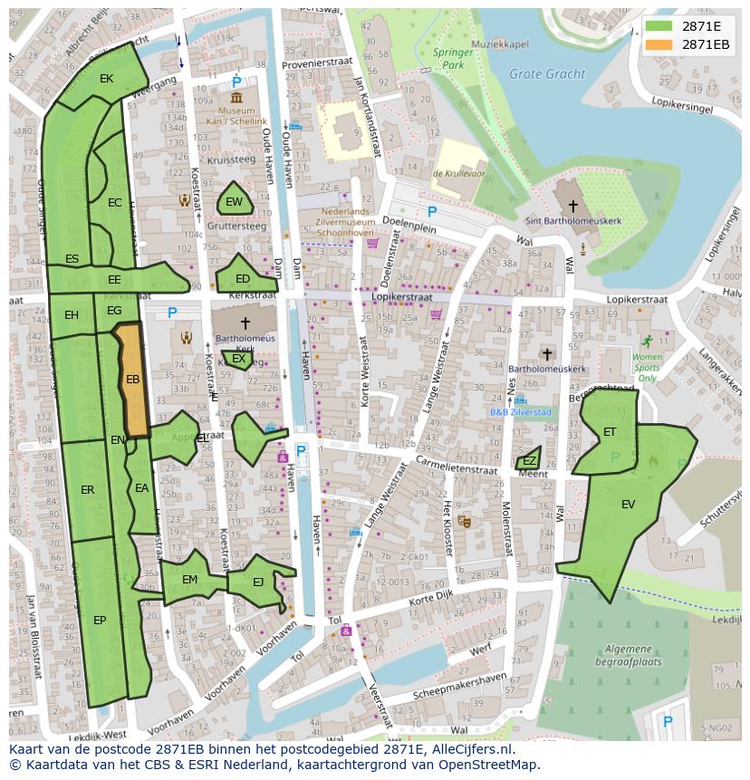 Afbeelding van het postcodegebied 2871 EB op de kaart.