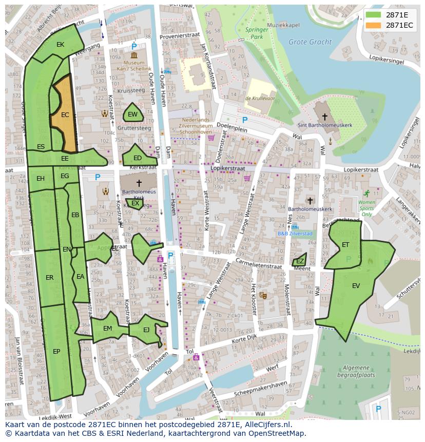 Afbeelding van het postcodegebied 2871 EC op de kaart.