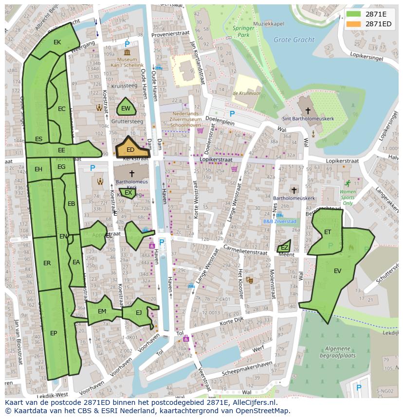 Afbeelding van het postcodegebied 2871 ED op de kaart.
