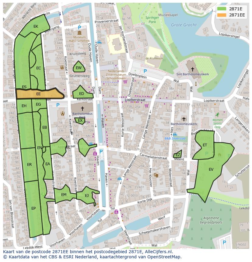 Afbeelding van het postcodegebied 2871 EE op de kaart.