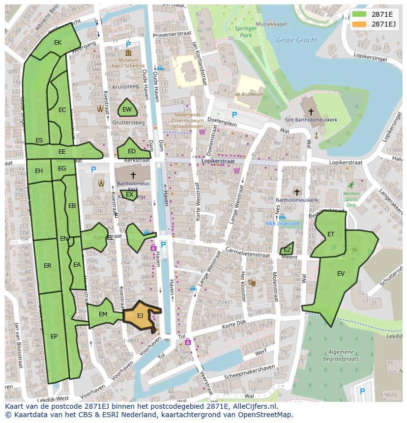 Afbeelding van het postcodegebied 2871 EJ op de kaart.