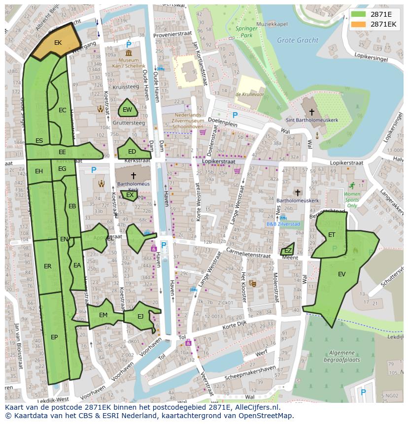 Afbeelding van het postcodegebied 2871 EK op de kaart.