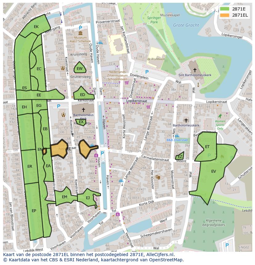 Afbeelding van het postcodegebied 2871 EL op de kaart.