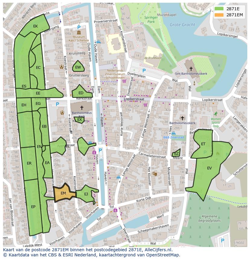 Afbeelding van het postcodegebied 2871 EM op de kaart.