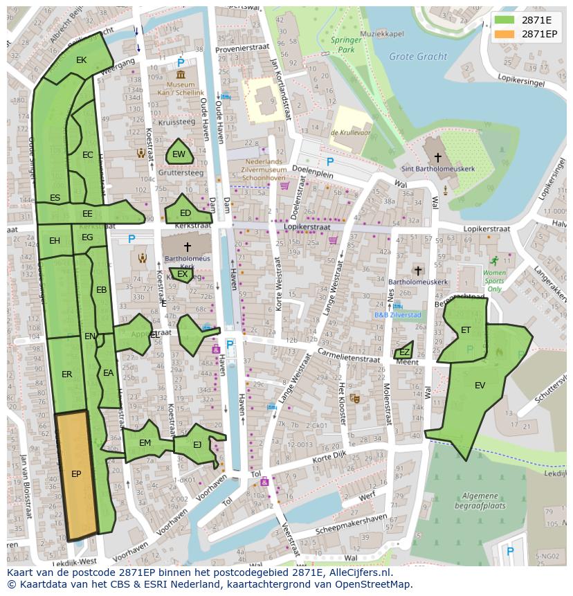 Afbeelding van het postcodegebied 2871 EP op de kaart.