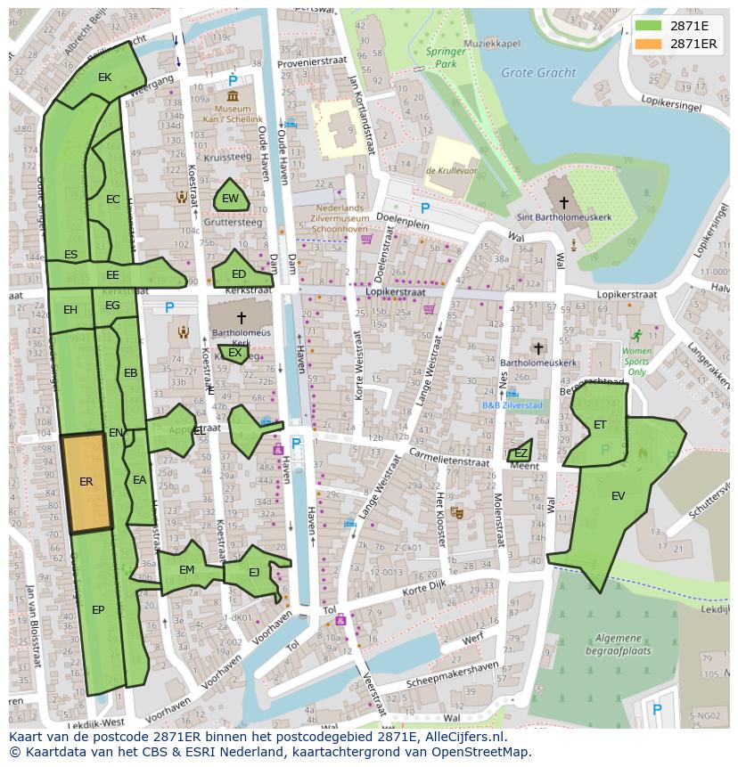 Afbeelding van het postcodegebied 2871 ER op de kaart.