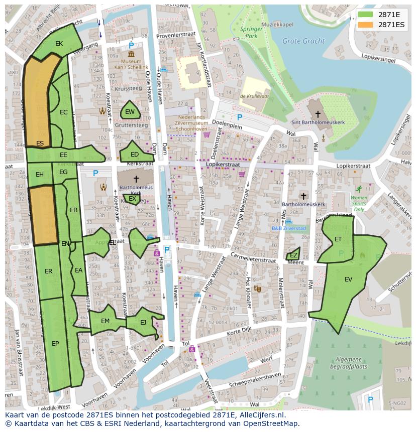 Afbeelding van het postcodegebied 2871 ES op de kaart.