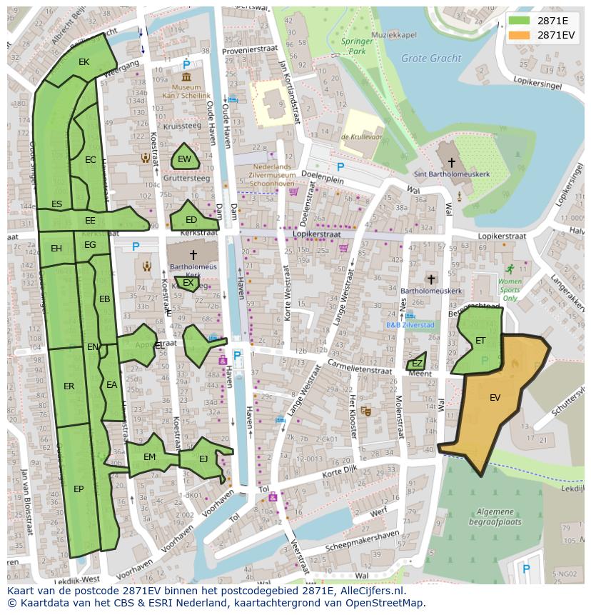 Afbeelding van het postcodegebied 2871 EV op de kaart.
