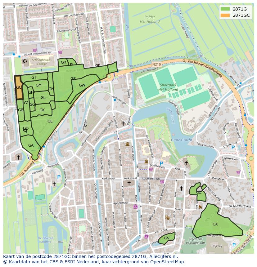 Afbeelding van het postcodegebied 2871 GC op de kaart.