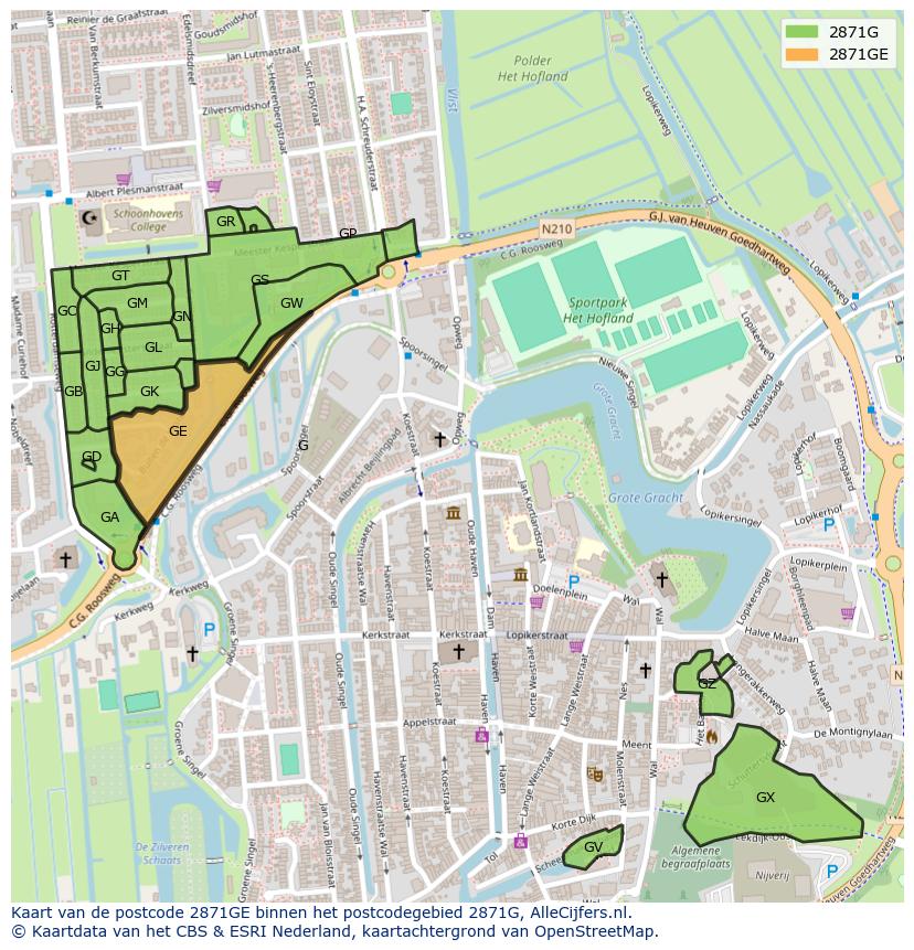 Afbeelding van het postcodegebied 2871 GE op de kaart.