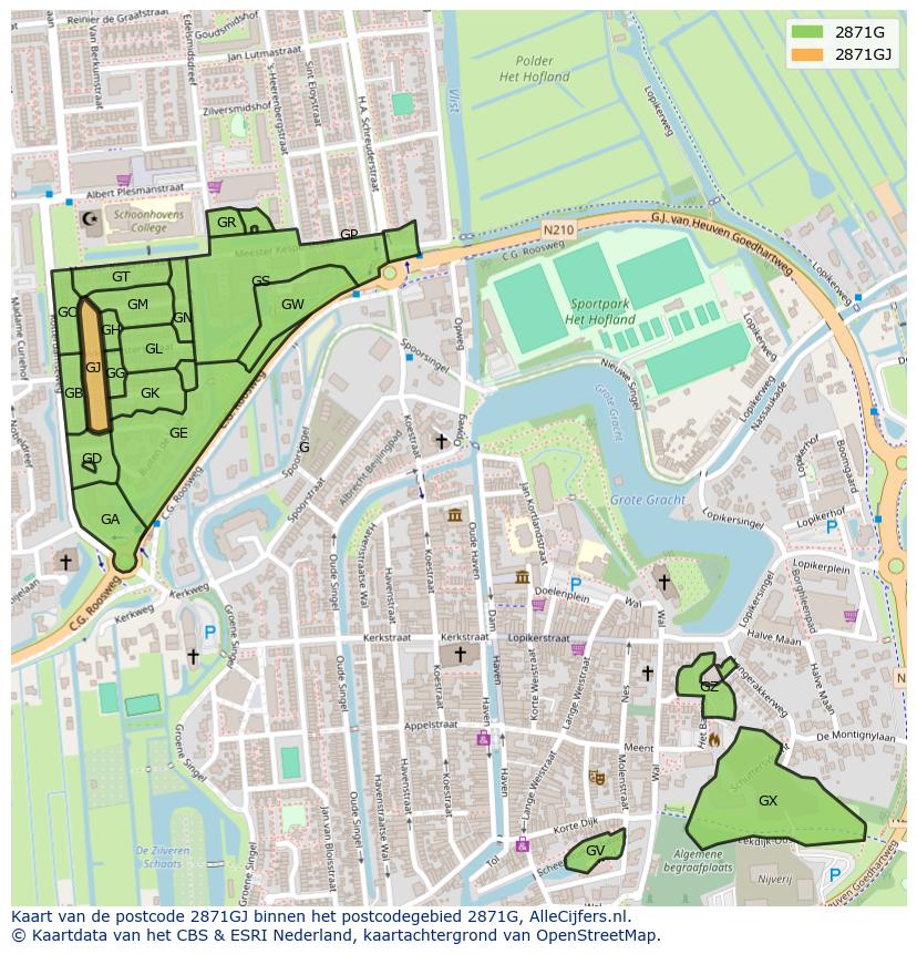 Afbeelding van het postcodegebied 2871 GJ op de kaart.