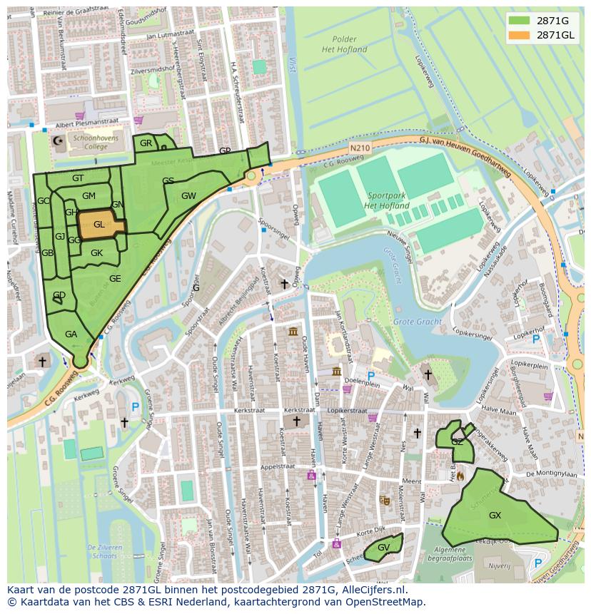 Afbeelding van het postcodegebied 2871 GL op de kaart.
