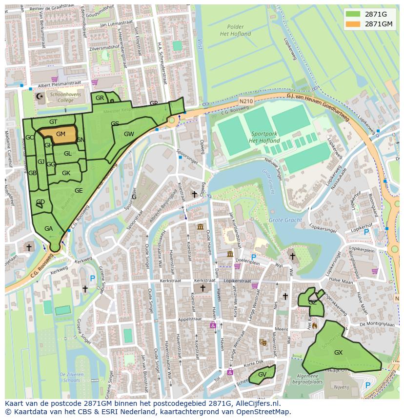 Afbeelding van het postcodegebied 2871 GM op de kaart.