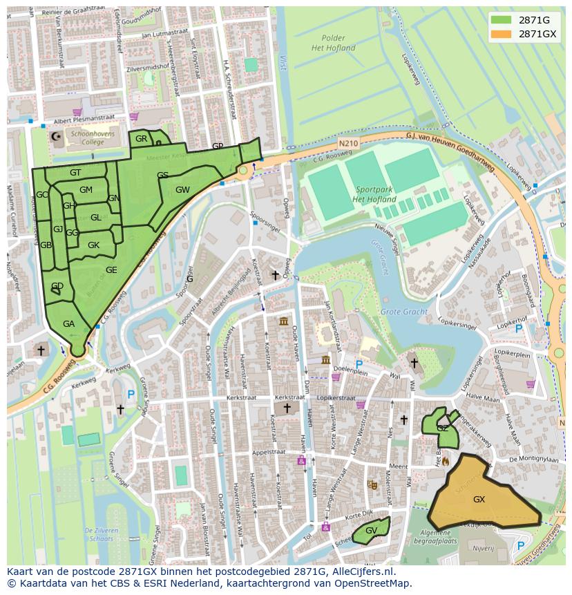 Afbeelding van het postcodegebied 2871 GX op de kaart.