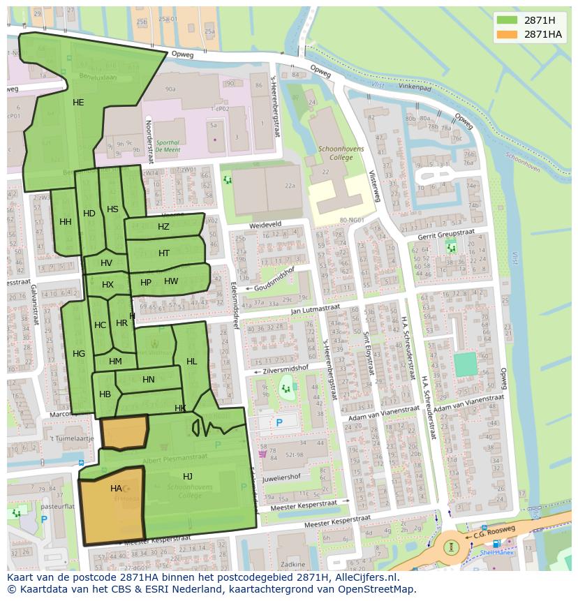 Afbeelding van het postcodegebied 2871 HA op de kaart.