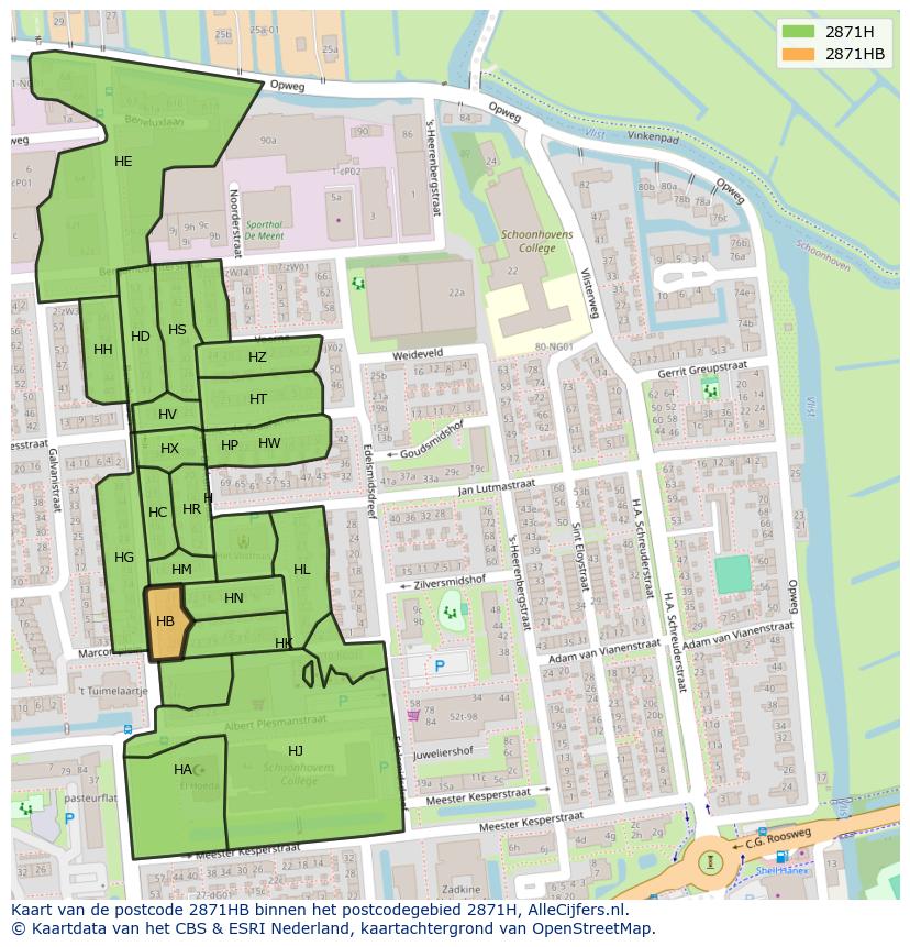 Afbeelding van het postcodegebied 2871 HB op de kaart.