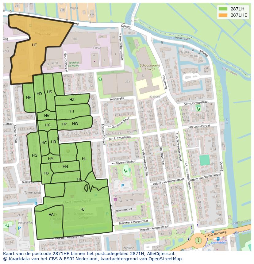 Afbeelding van het postcodegebied 2871 HE op de kaart.