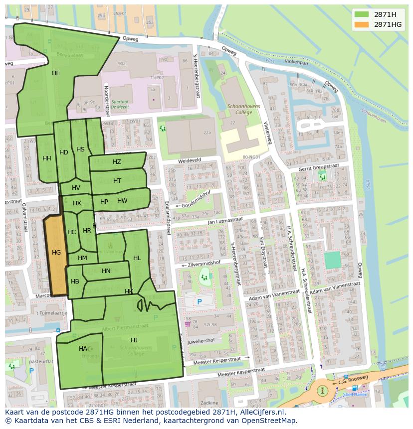 Afbeelding van het postcodegebied 2871 HG op de kaart.